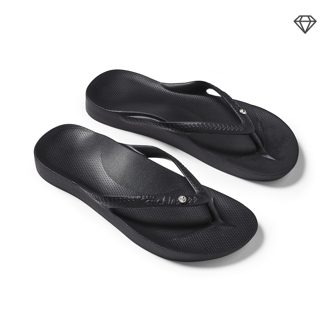 Black Crystal Arch Support Flip-Flops